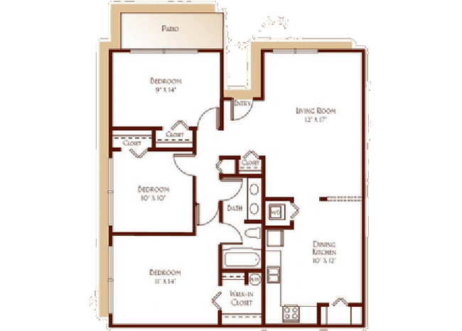 3 Beds 1 Bath 94B floor plan
